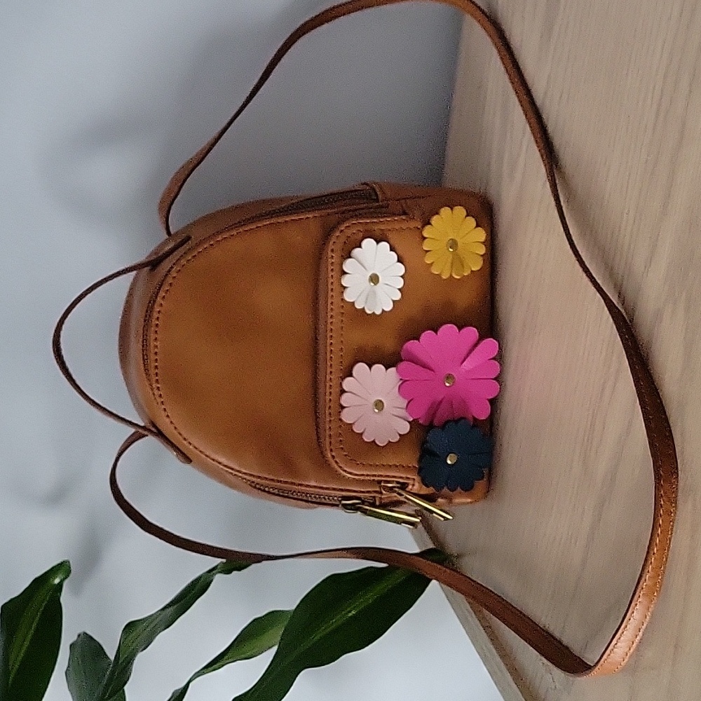 Fossil Brown Backpack with Floral Accents